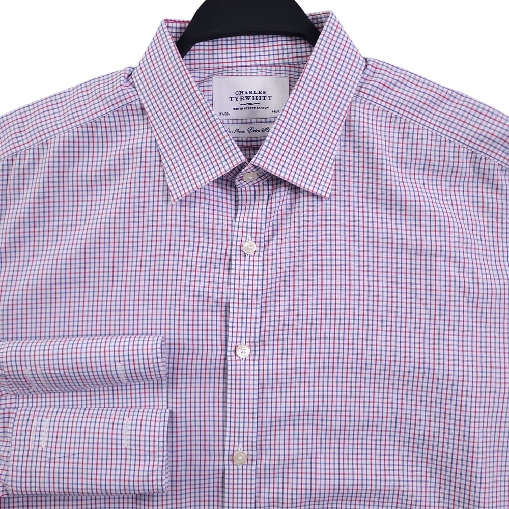 Charles Tyrwhitt Dress Shirt 17.5 36 Extra Slim Fit Non Iron French Cuff White